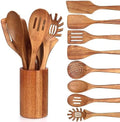 9-Piece Wooden Kitchen Utensil Set with Holder