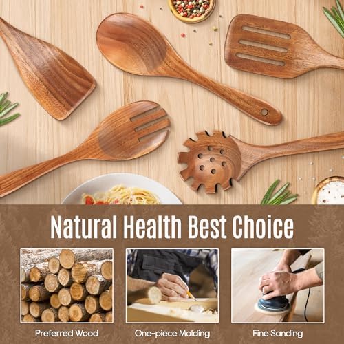 5 Pcs Acacia Wooden Spoons for Cooking Non-Stick Wooden Utensil Set
