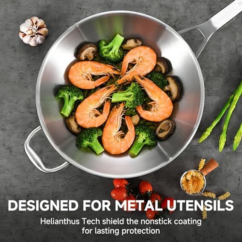 Inqibee 13 Inch Stainless Steel Wok with Lid, Detachable Handle