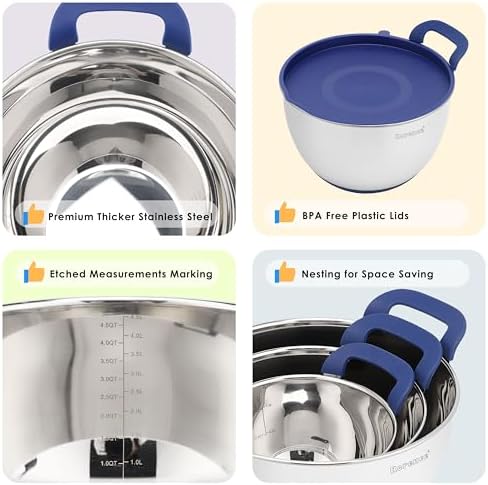 Rorence Stainless Steel Mixing Bowls: Stackable Mixing Bowl Set with