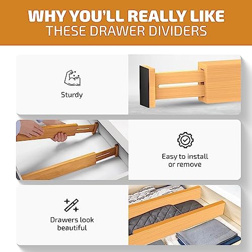 Bambüsi 4 Pack Drawer Dividers and Expandable Silverware Organizer