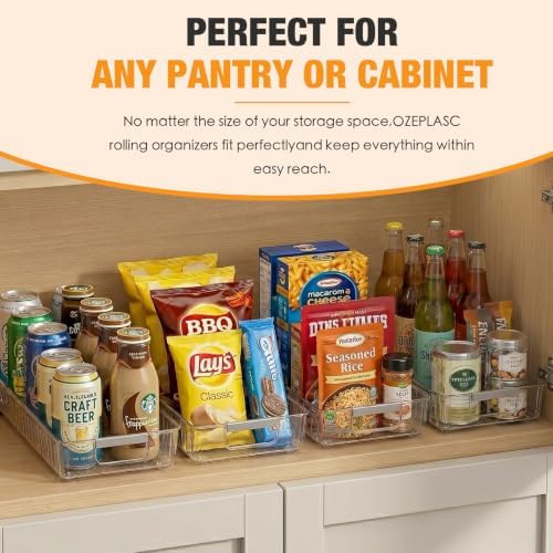 2 Pack Profile Fridge Organizer Bins with Wheels, 2.3'' Low Clear PET