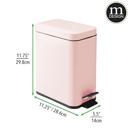 mDesign Small Modern 1.3 Gallon Rectangle Metal Lidded Step Trash Can, Compact - Image 8