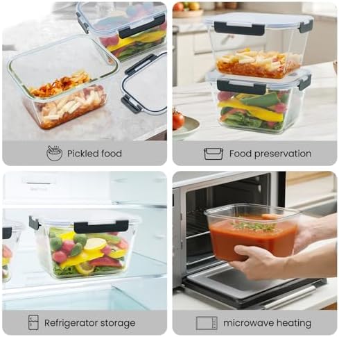 2-Pack 85 oz Large Glass Food Storage Containers with Lids