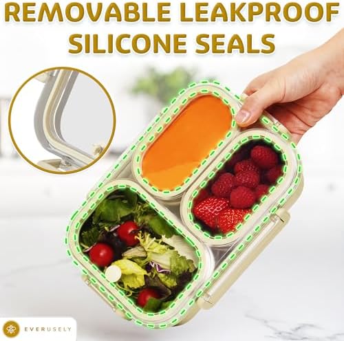 Stainless Steel Bento Box, 3 Compartments, Leakproof Clear Lid, 25 oz
