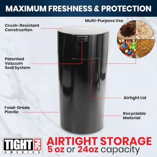 Tightvac 5 to 24 oz Patented Vacuum Sealed Airtight Container, Black