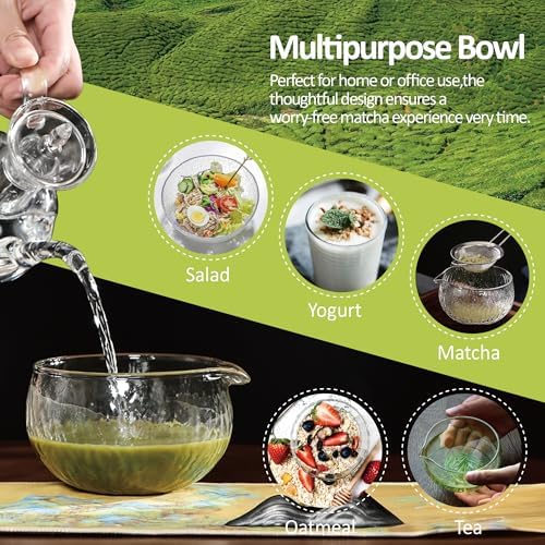 Matcha Bowl and Whisk Holder Set, Glass Matcha Bowl with Spout