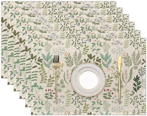 Vintage Leaves and Plants Botanical Placemats Set of 6 Place Mats for