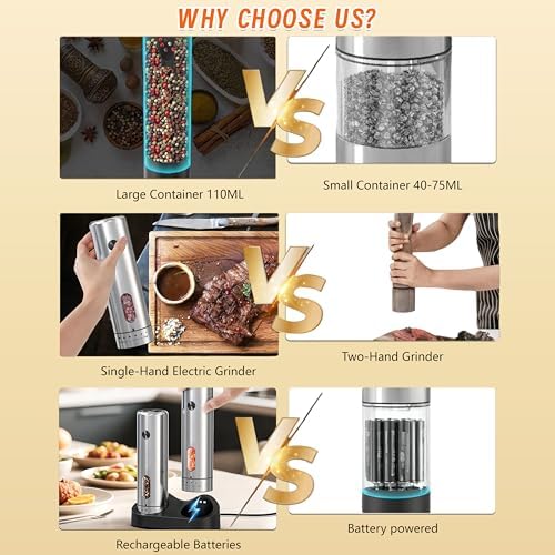 Electric Salt and Pepper Grinder Set, Rechargeable, 110ml
