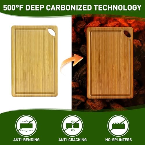 Bamboo Cutting Boards Set for Kitchen Non Toxic Solid Wood Chopping