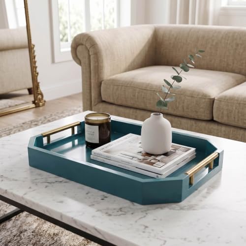 Decorative Wood Serving Tray with Polished Gold Handles, Octagon MDF