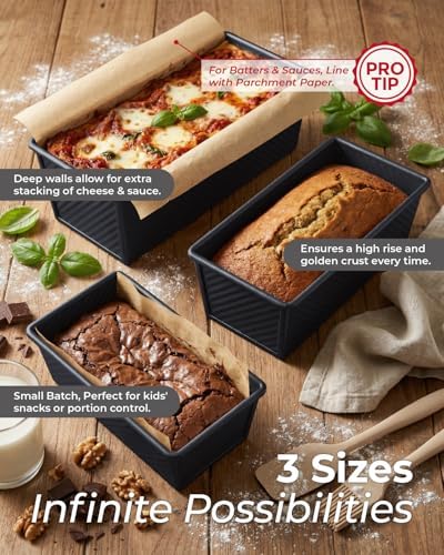 CARTMAN 3-Piece Pullman Loaf Pan with Lid, 2.2/1/0.8 LB Bread Pan
