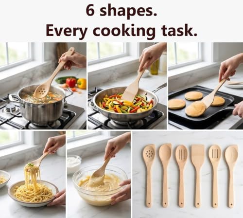 ECOSALL 6 Healthy Wooden Spoons For Cooking – Safe & Reliable Kitchen