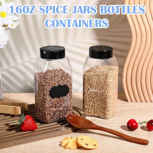 28 Pack 16 oz Plastic Spice Jars with Cap, Clear Empty Square Bottle