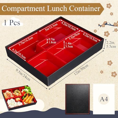Teenyyou 1 Pcs Japanese Bento Box, 12 x 9.5 x 2.2 Inch