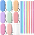 Meanplan 8 Set Silicone Travel Straws Reusable with Case,Light Color