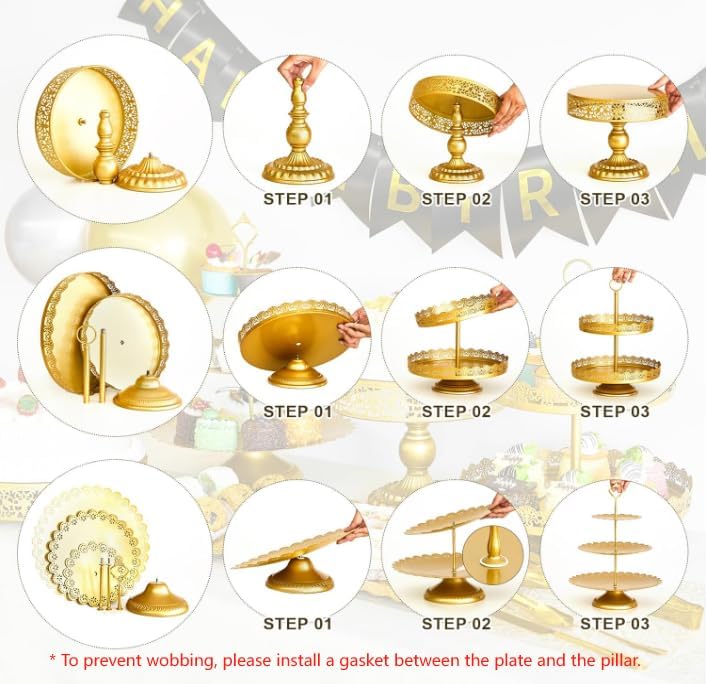 11 Pcs Gold Dessert Table Display Set, Metal Cake Stand Platters