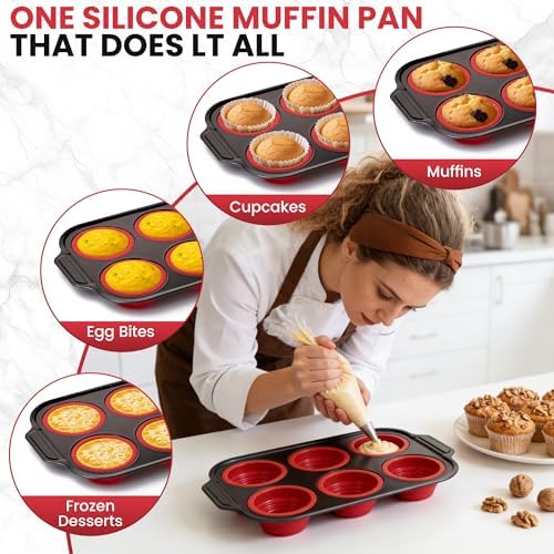 Silicone Muffin Pans for Baking with Metal Frame - 6 Cups Cupcake Pans