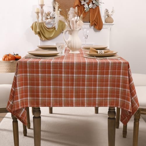 Romanstile Fall Checkered Tablecloth Rectangle, 54 x 80 Inch, Orange