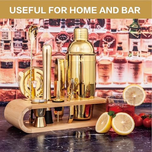 10-Pcs Martini Cocktail Shaker Set Gold,Martini Set Stainless Steel