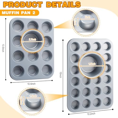 2 Set Mini Muffin Pans Carbon Steel Nonstick Bakeware for Oven Mini