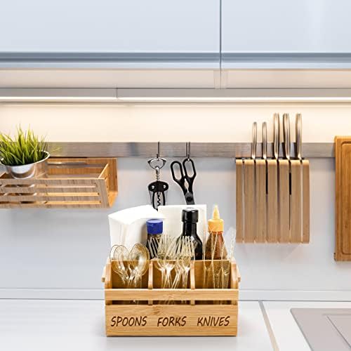 Yesland Bamboo Silverware Caddy Organizer - 4 Compartment Wooden