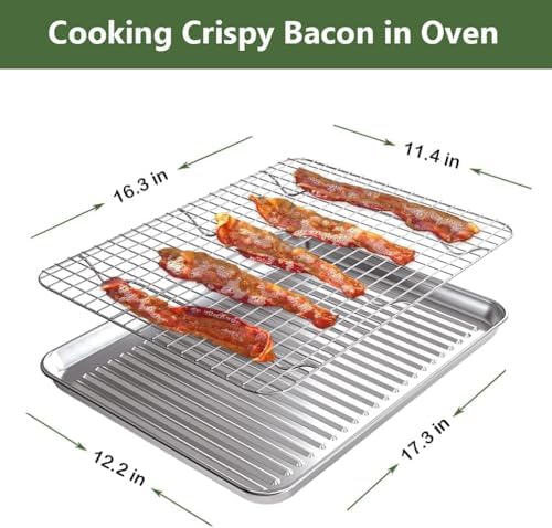 Half Baking Sheet Pan Cooling Rack Set, Stainless Steel 2 Pans + 2