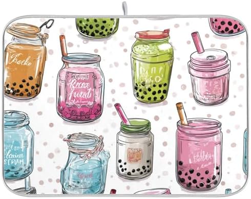 OTVEE Boba Beverage Art Dish Drying Mat for Kitchen Counter Absorbent