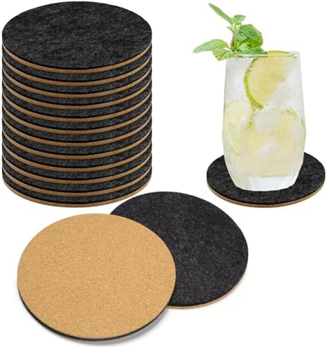 Domensi 12 Pcs Felt and Cork Coaster for Drink Absorbent 4 Inches Cork