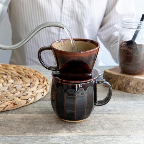 Asayu Japan Ceramic Pour Over Coffee Maker Set, Brown