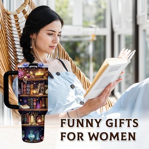 Book Lovers Gifts for Women, 40oz Tumbler with Handle & Straw