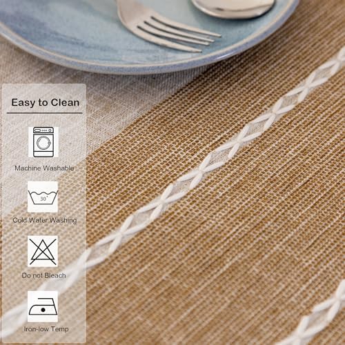 Waterproof Cotton Linen Washable Round Tablecloth 52 Inch Coffee