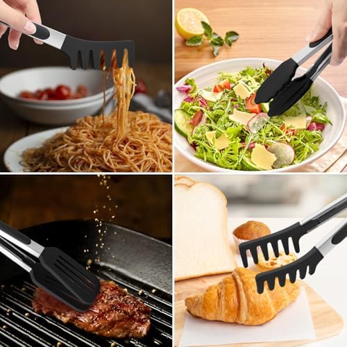 3-Pack Kitchen Tongs for Cooking with Silicone Tip,9 Inch,Black