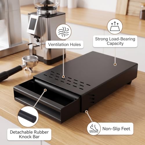 Espresso Coffee Knock Box Drawer, Removable Rubber Strike Wood Pole