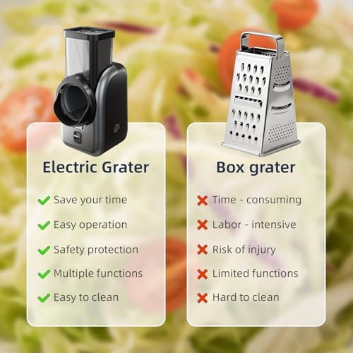 Electric Vegetable Slicer and Cheese Grater, 4 Stainless Steel Blades