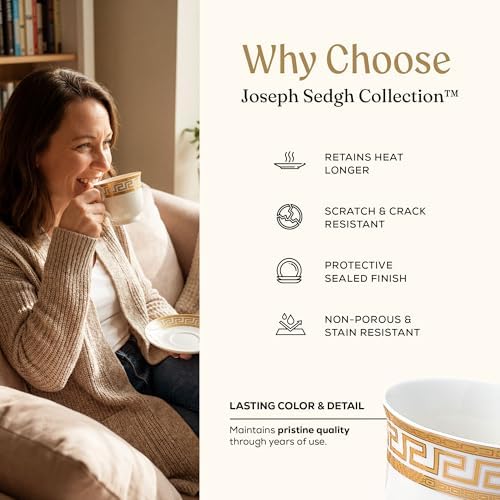 Joseph Sedgh Collection Golden Greek Key Bone China Dinnerware Set, 57-Piece