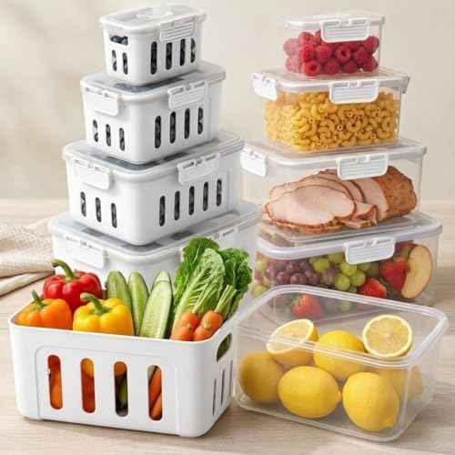 Fresh Fruit Containers for Fridge with Removable Colander and Lid