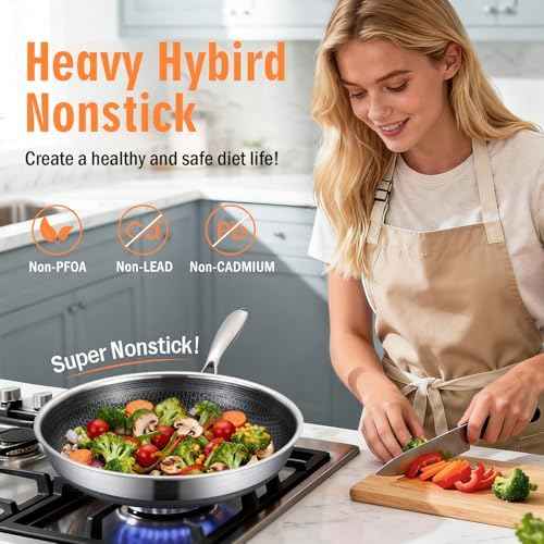 AOSION Nonstick Frying Pans Set, 4pcs Hybrid Skillets Sets with Lid.