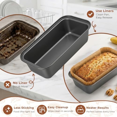 6 Pack Bread Loaf Pan with 100 PCS Loaf Pan Liners, Nonstick