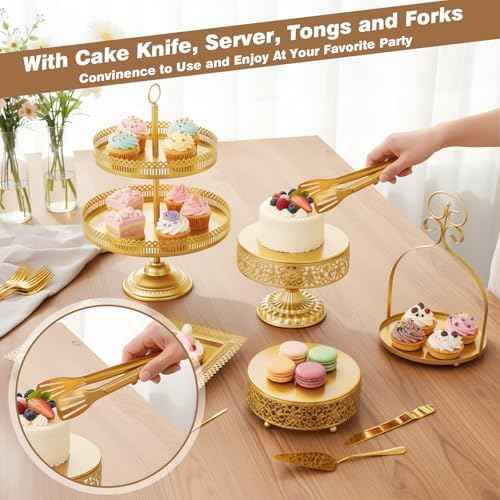 Wenqik 15 Pcs Gold Cake Stand Set Metal Dessert Display Set Tiered