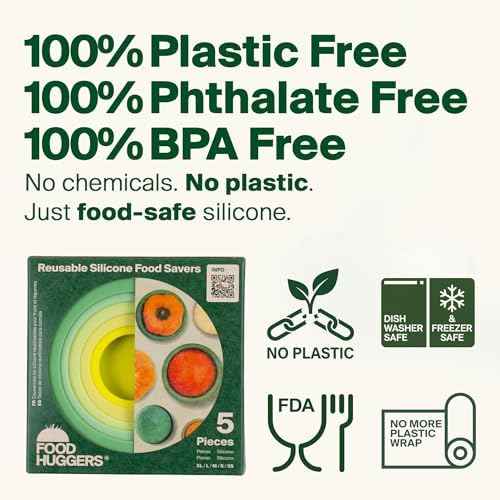 Food Huggers 5pc Reusable Silicone Food Savers, Sage Green