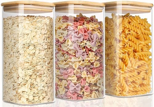 VIEWELLD 1.6Qt Square Glass Jars, food jars,Set of 3 for