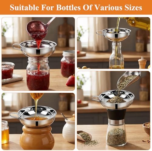 Supkiir 4 Pcs Stainless Steel Funnels with Fine Mesh Strainer, 1.4