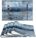 Blue and Grey Placemats Set of 4 Modern Abstract Art Placemats Heat