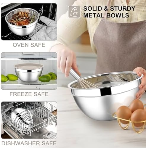 E-far Stainless Steel Mixing Bowls, 7PCS Mixing Bowls with Airtight
