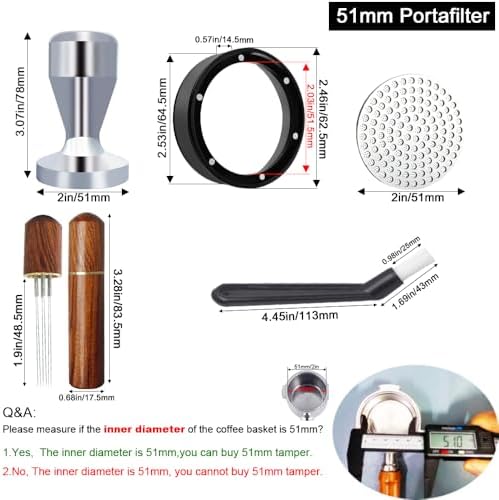 51mm Espresso Tamper Set, 5PCS Coffee Tamper Kit with WDT Tool, Coffee