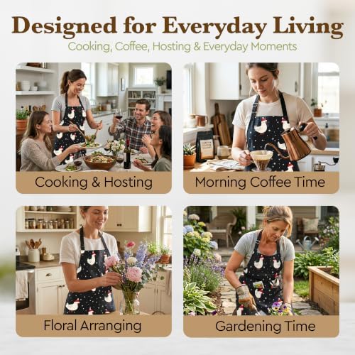 Cute Christmas Aprons for Women with Pocket, Funny Holiday Chicken