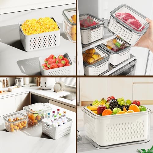 Dayacoco Fruit Storage Containers, 4 Pcs, Drain Basket