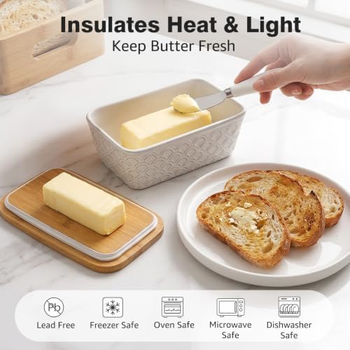 Ceramic Butter Dish with Lid for Countertop, Large Butter Container