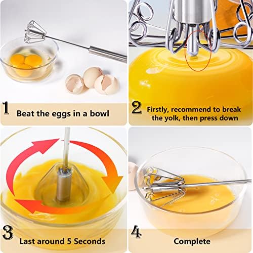 Newness Egg Whisk, [2 Pack 10in & 12in] Stainless Steel Hand Push